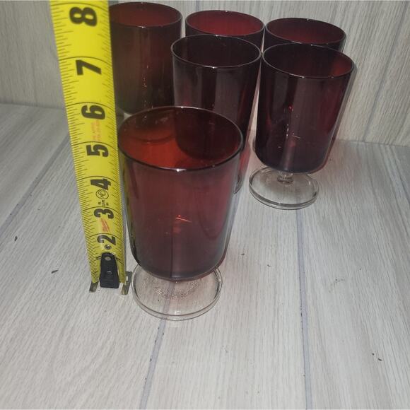 Vintage Ruby Red Cavalier Crystal Wine Goblets Glasses Barware MCM - Picture 5 of 7